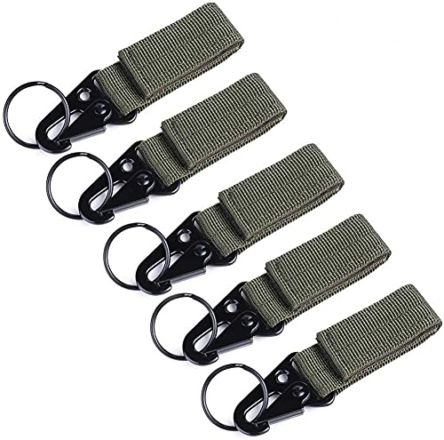 JoGoi 5 Pack Tactical Gear Carabiner Clip Hanging Belt Carabiner Hook Nylon Webbing Buckle Strap Clip Molle Backpack Tape Keychains Hanging Buckle Belt Key Ring Holder for Outdoor Camping Hiking