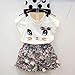 FEITONG Kids Girls Cat T-shirt + Floral Shorts Set Clothes Suit (5-6 Years, White)