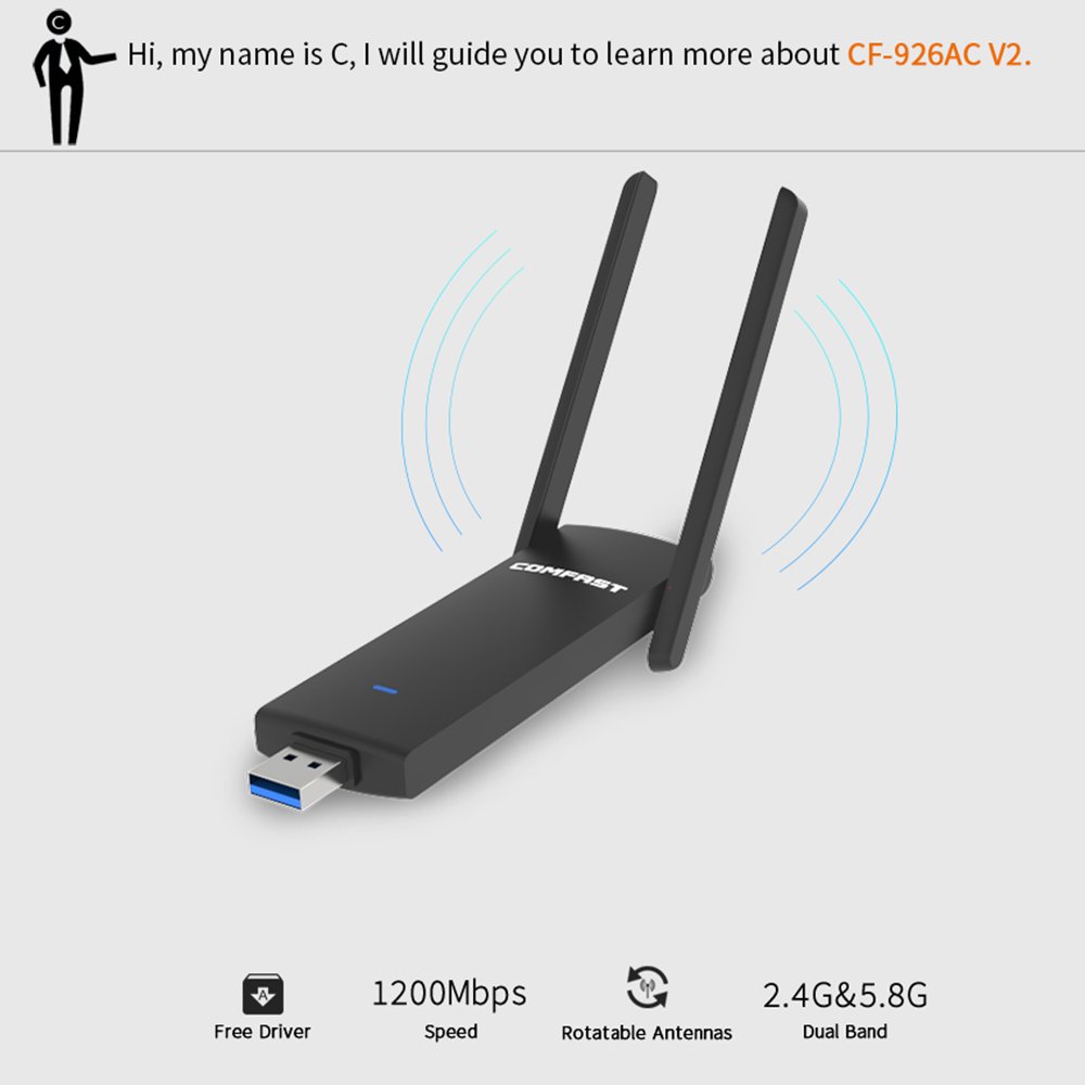 Mbuynow Wifi Adapter WLAN Stick 1200 M USB 3.0 High Speed Wifi Dongle mit Antenne 926 AC, Dual Band 5GHz Drahtlose Netzwerkgeschwindigkeit 900Mbp, 2.4GHz 300Mbps Idee für Windows 7/8/8.1/1