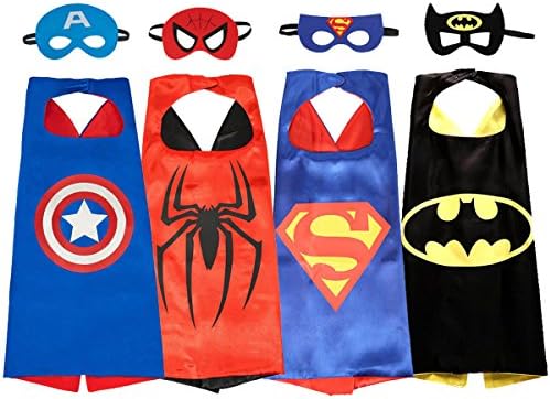 NAGNACA Kids Comics Cartoon Hero Dress Up Costumes 4 Satin Capes with 4 Felt Masks
