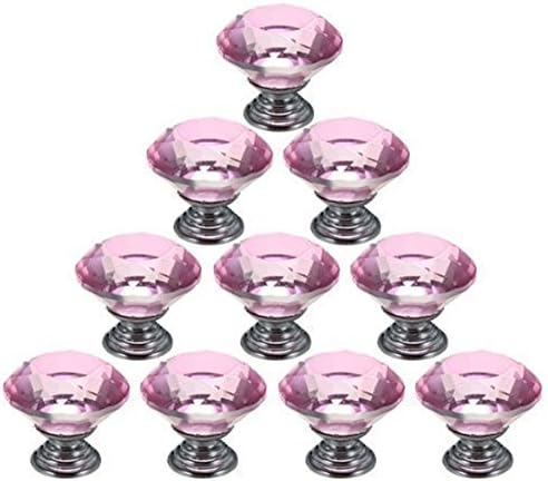 TankeDirect Crystal Handle Knob for Desk Drawer Glass Cabinet Knobs 10 Pcs 30mm(pink)