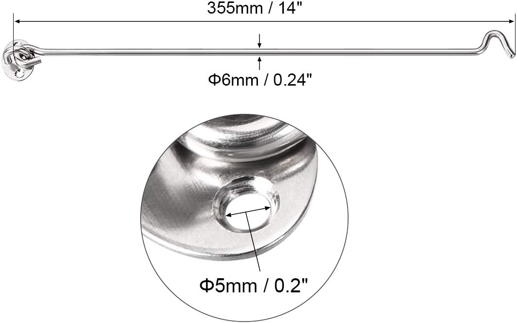 sourcing map 14" Cabin Hook Eye Latch Gate Door Swivel Window Hook Stainless Steel with Mounting Screws 2pcs - Image 4