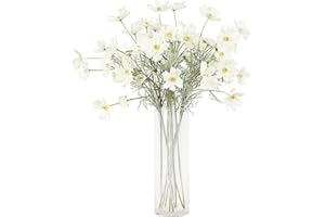 BANXIDI 2 Pcs Artificial Fake Flowers Plants Cosmos Silk Flower Arrangements Wedding Bouquets Decorations Plastic Floral Table Centerpieces for Home Kitchen Garden Party Decor Approx 23.6'' High - White