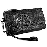 YALUXE Women's Leather Smartphone Wristlet Crossbody Clutch with RFID Blocking Card Slots Black