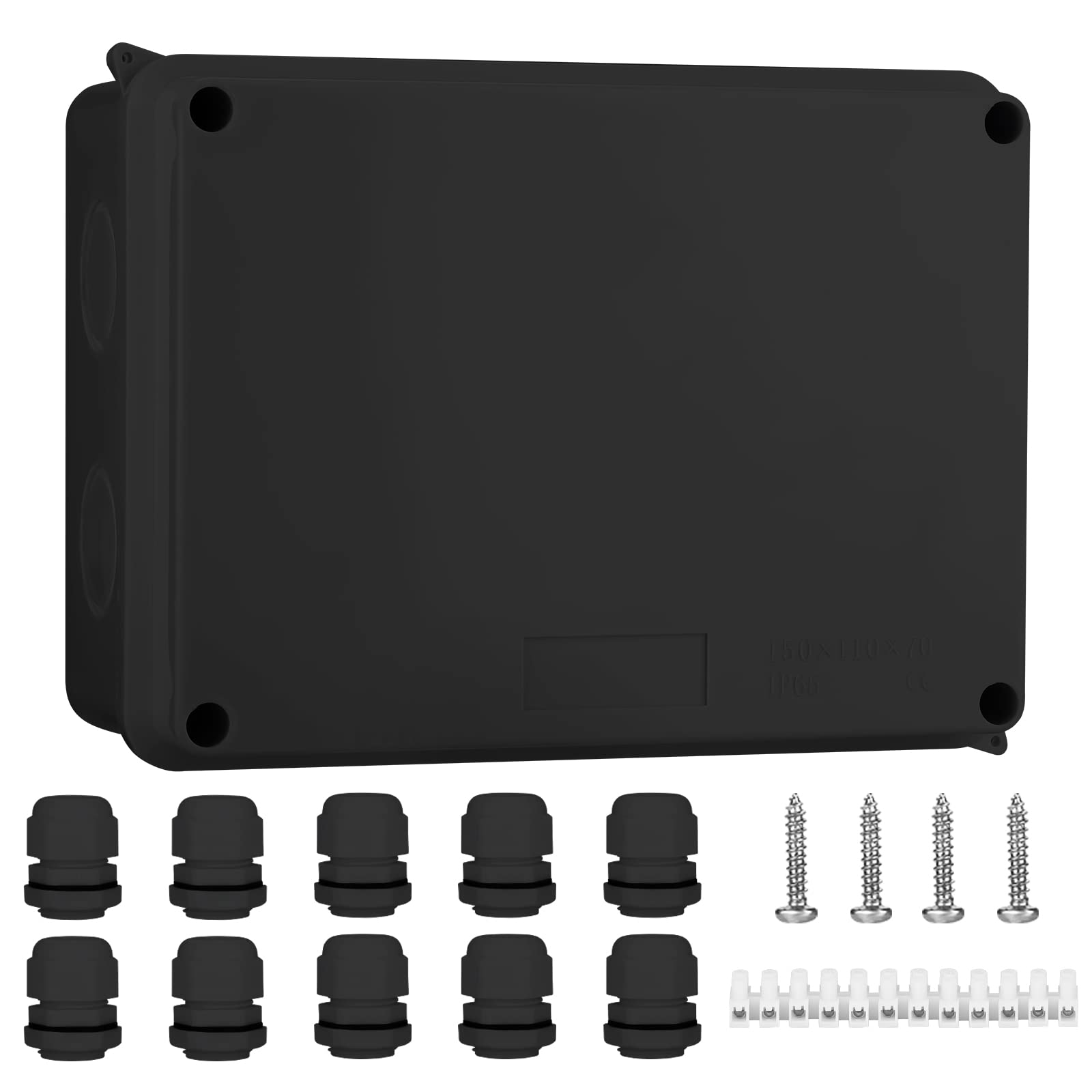 IP65 Waterproof Junction Box Large ABS Electrical Box, Outdoor Cable Connector, Weatherproof Electric Cover Enclosure Black (150x110x70mm) - AVARTEK