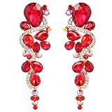 BriLove Women's Bohemian Boho Crystal Wedding Bridal Multiple Teardrop Chandelier Long Dangle Earrings Gold-Tone Ruby Color