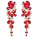 BriLove Women's Bohemian Boho Crystal Wedding Bridal Multiple Teardrop Chandelier Long Dangle Earrings Gold-Tone Ruby Color