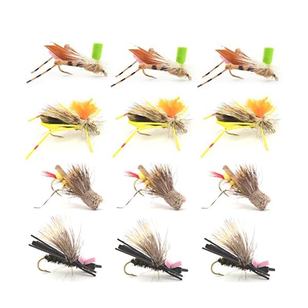 Trout-Fly-Assortment-Four-Best-Grasshopper-Trout-Dry-Flies-Collection-1-Dozen-Flies-4-Hopper-Fly-Patterns