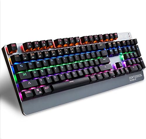 104 Keys Mechanical Gaming Keyboard with Blue Switch, 9 Backlight Modes, Full Keys Anti-ghosting and Water-Resistant Metal Computer Keyboard, USB Wired, Multicoloured-Great for PUGB