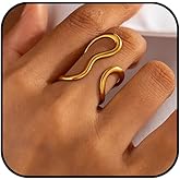 Vurotry Gold Thumb Ring for Women Silver Chunky Thumb Ring Index Finger Rings Stainless Steel Unique Rings Wavy Curve Adjustable Rings Non Tarnish Dainty Thumb Jewelry