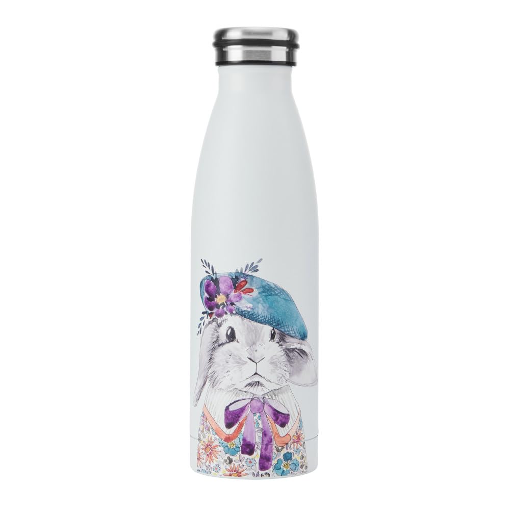 MIKASA Tipperleyhill Double-Walled Stainless Steel Bottle, 500ml Vacuum-Insulated Drinks Bottle Keeps Drinks Cold and Hot, BPA-Free Stainless Steel Hydration Bottle with Rabbit Print