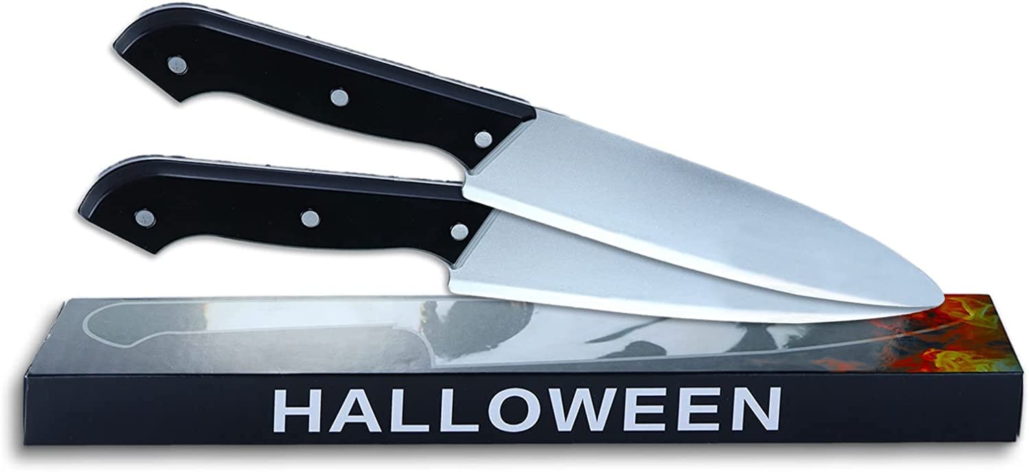 Photo 1 of GYQMBT Knife Prop,2PCS Halloween Knife Prop Fake Knife with Fake Blood Knife Mold Plastic Toy, Classic Knife Prop for Rave Party, Cosplay Silver