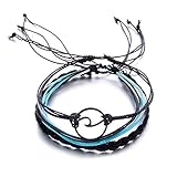 3 Pcs Bohemian Handmade Braided Ocean Tortoise Wave Pendant Bracelets Anklets 3D Crystal Anklet Adjustable (Black)