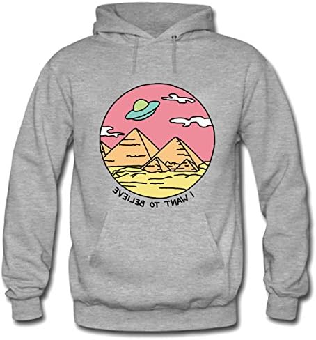 Pyramid X-filies Egyptian alien ufo desert sphynx 90s retro 80s Mens Pullover Hoodie Sweatshirt Size M Gray