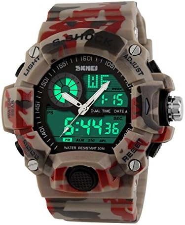 Takyae Men's Sport Analog Digital LED Watch Military Multifunctional Water Resistant Electronic Quartz Wristwatch Camouflage