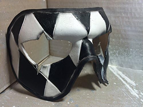 Two Face Harlequin Handmade Genuine Leather Mask in Black and White for Masquerades Halloween or Cosplay Costume