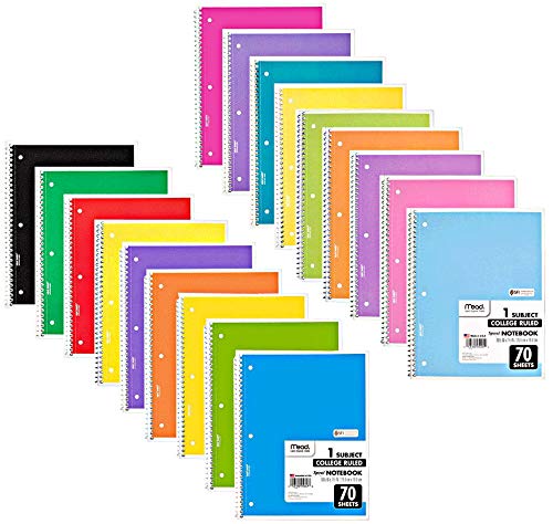 Mead Spiral Notebook, PACK OF 18 DIFFERENT COLORS, 1-Subject College Ruled Spiral Bound Notebooks, Included Pastel Color Cute school Notebooks, 70 Pages