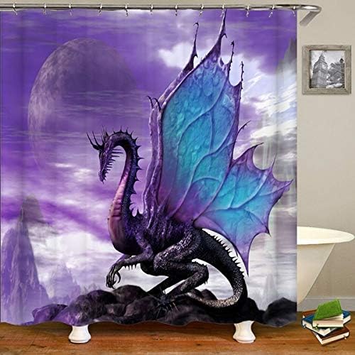 Fashion&Man 16PCS/Set Purple Flying Dragon Shower Curtain Waterproof Cloth Polyester Bath Curtain, Bathroom Rugs Bath Mat Toilet Lid Cover Animal Bathroom Decor, 72"x72", Beautiful Purple Dragon - Image 3