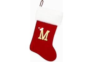 Tokforty 20 Inches Red Velvet with White Super Soft Plush Cuff Monogram Christmas Stockings, Xmas Personalized Embroidered Letter Stockings for Family Holiday Decorations and Xmas Tree Fireplace（M）