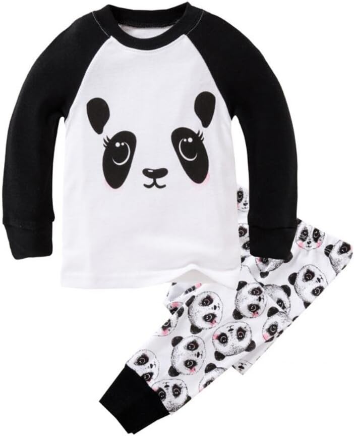 Mammybaby Little Girls Panda Long Sleeved Pajamas Set Cotton DRG7463