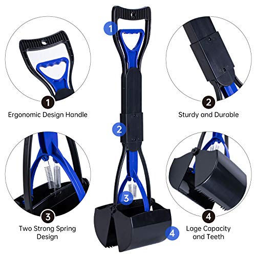 DMATEC Dog Pooper Scooper for Large Dogs, Foldable Pet Poop Waste Pick Up Rake with Portable Long Handle - Durable Spring Easy to Use for Grass, Dirt, Gravel Pick Up (2 Pack)