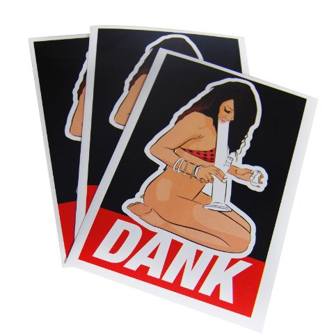 3 DANK GIRL Black & Red Cannabis Stickers Sexy Smoking Lady 3 x 5