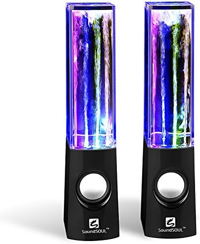 SoundSOUL Water Dancing Speakers Light Show Water Fountain Speakers LED Speakers (3.5mm Audio Plug, 4 Colored LED Lights, Portable Speakers) - Black