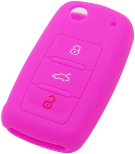 BROVACS Silicone Cover Protector Case Holder Skin Jacket Compatible with VOLKSWAGEN PASSAT SEAT SKODA 3 Button Flip Remote Key Fob CV9800 Rose