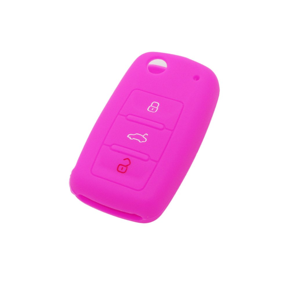 BROVACS Silicone Cover Protector Case Holder Skin Jacket Compatible with VOLKSWAGEN PASSAT SEAT SKODA 3 Button Flip Remote Key Fob CV9800 Rose