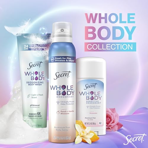 SECRET WHOLE BODY DEODORANT STICK FOR WOMEN, LILAC & WATERLILY SCENT, ALUMINUM FREE DEODORANT STICK, 72 HR ODOR PROTECTION, 2.4 OZ