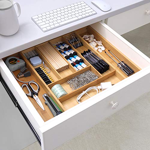 Kitchen Drawer Organizer, BAYKA Expandable Silverware Tray, 100% Pure Bamboo Drawer Dividers, Cutlery & Utensils & Flatware & Stationery Organizer with 4 Cushioning Pasters Fit Snugly into Any Drawer - Thumbnail 6