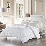 SNOWMAN White Goose Down & Feather Blend Comforter Queen Size 100% Cotton Cover Down Proof Baffle Boxes Construction,Soft and Warm
