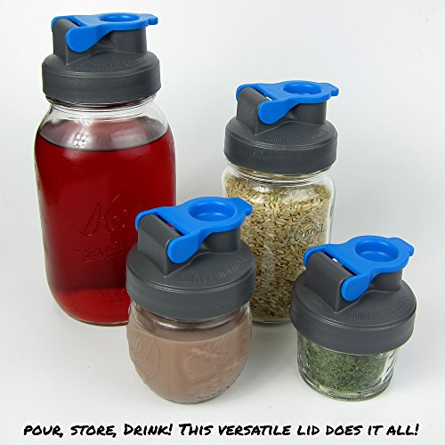 Drink, Pour, Store! Wide Mouth Mason Jar Flip Cap Lid by County Line Kitchen with Airtight, Leak-Proof Seal and Innovative Flip Cap (REGULAR MOUTH, Blue, 1 Pack)