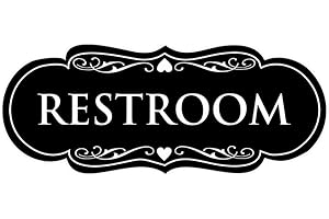 All Quality Designer Restroom Wall or Door Sign - Bathroom Signage | Durable Plastic and Easy Installation | Black - Small (1 Pack)