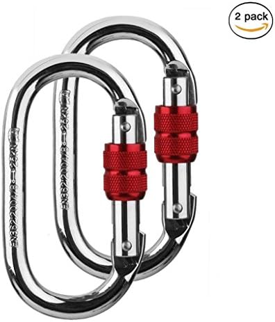W520 2 Pack Climbing Carabiner(25KN=5600 lb) O-Shaped Super Strength Steel Screw Lock Protection Carabiner Clip for Climbing Hiking Yoga Hammock