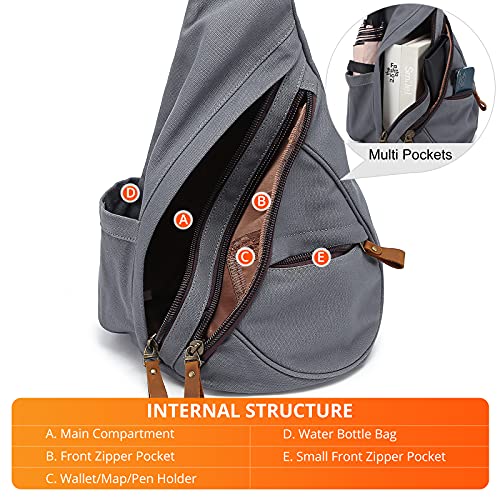 LOVEVOOK Sling Bag Canvas Crossbody Backpack Genuine Leather Shoulder