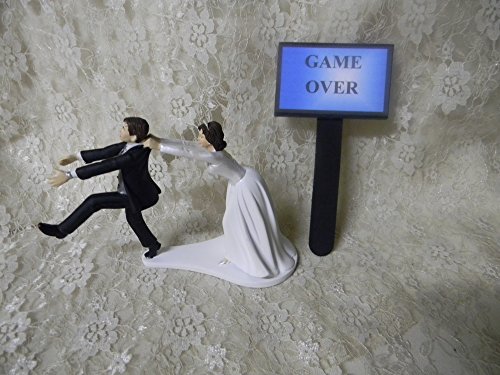 Click Here to See More Images Wedding Bridal ~Game Over Sign~ Dark Hair on Bride Groom Cake Topper