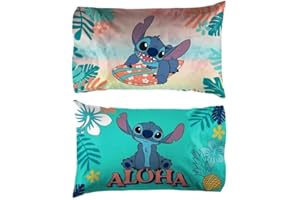 Lilo & Stitch Pillowcase 2 Piece Set Island Design Microfiber Standard Size Pillow Covers for Kids Bedroom & Nursery