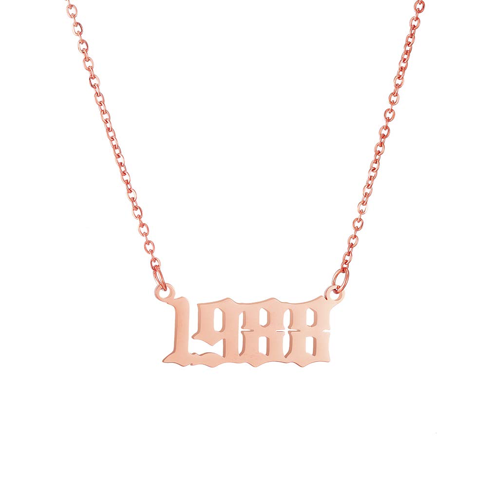 AFSTALR Birthday Year Necklace Women Rose Gold Pendant Jewellry Birthday Gifts Custom Year 1988 Rose Gold