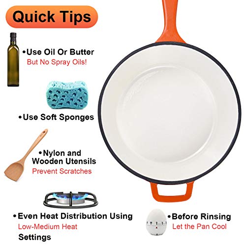 Enameled 2-In-1 Cast Iron Multi-Cooker - Heavy Duty 3.2 Quart Skillet and Lid Set, Versatile Healthy Design, Non-Stick Kitchen Cookware, Use As Dutch Oven Frying Pan (Orange)