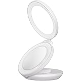 KEDSUM 1X/10X Magnification Double Sided LED Lighted Makeup Mirror,Compact Folding Vanity and Travel Mirror, Daylight LED Illuminated Portable Mirror(White)