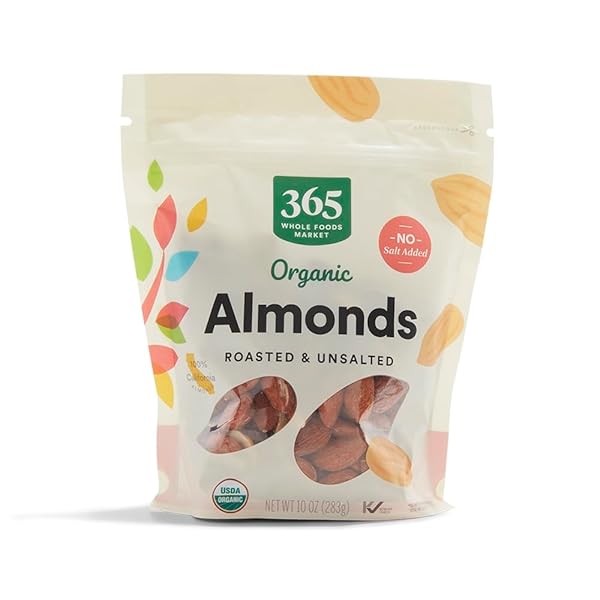 365 BY WHOLE FOODS MARKET, ORGANIC ROASTED UNSALTED ALMONDS, 10 OUNCE