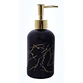 Expibuly Glass Soap Dispenser with Pump, 14oz Refillable Liquid Dispenser for Dish Soap, Hand Soap, Shampoo, Laundry Soap, Lotion Dispenser, Black Bottles with Gold Coating Pumps