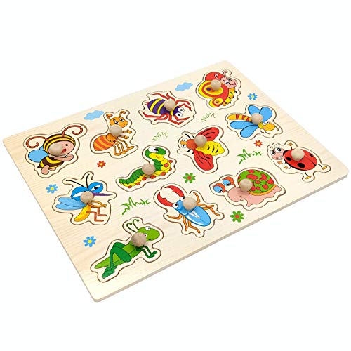 Wooden Puzzle Board(Set of 3) - Wooden Numbers, Alphabet and Insect Puzzle,Best Educational Gifts for Preschool Boys and Girls Ages 2-6 Years Old