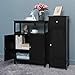 Iwell Bathroom Floor Cabinet, Storage Cabinet with Large Drawer, Wooden Free-Standing Cabinet with Door for Bathroom, Living Room, Black