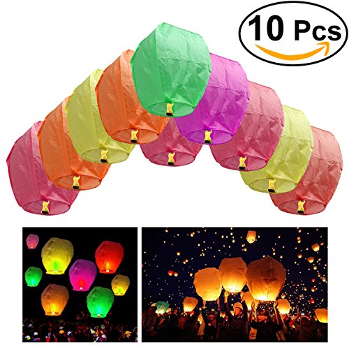 Tinksky Sky Lantern Chinese Kongming Lantern Wishing Lamp, Pack of 10 (Random Color)