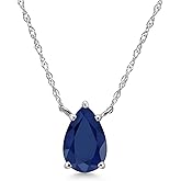 Gem Stone King 14K White Gold Blue Sapphire Pendant Necklace for Women | 1.39 Cttw | Gemstone September Birthstone | Pear Shape 8X6MM | With 18 Inch Chain