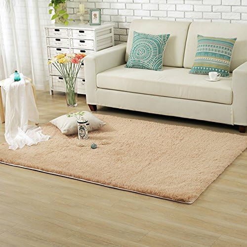 Sytian Decorative 80x120cm Ultra Solft Morden Shag Area Rug Non-slip Bedroom Living Room Carpet Sitting-room Rug Kids Playing Mat Crawling Pad - 4.5cm Thick (Camel)