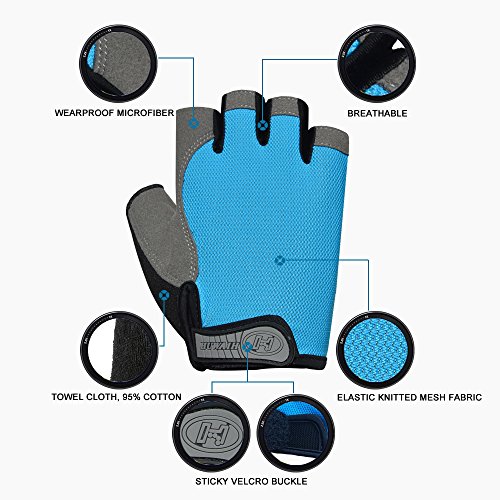 HuwaiH Cycling Gloves Men's/Women's Mountain Bike Gloves Half Finger Biking Gloves | Anti-slip Shock-absorbing Gel Pad Breathable Cycle Gloves (Sky Blue, Large(Male)) - Thumbnail 4
