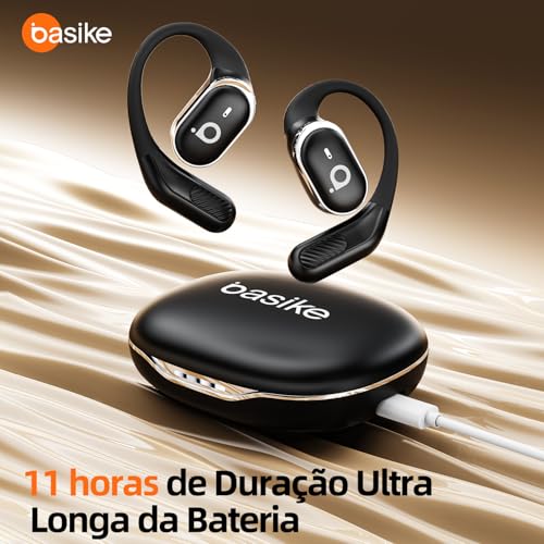 Fone De Ouvido Bluetooth Esportes, Basike T6, IPX5/OWS Fone de Ouvido Estéreo Hi-Fi, Suporta Chamadas de Voz, 60 Horas em Standby Para Corrida e Exercícios ao Ar Livre (Preto)